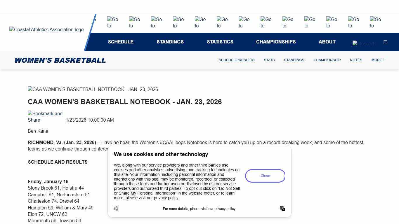 CAA WOMEN'S BASKETBALL NOTEBOOK - JAN. 23, 2026 - Coastal Athletic Association (CAA Sports)