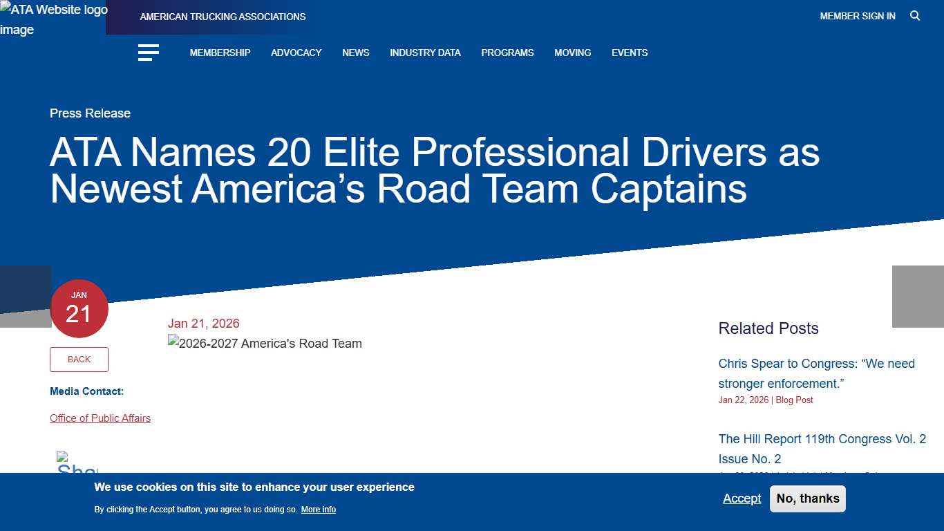 ATA Names 20 Elite Professional Drivers as Newest America’s Road Team Captains American Trucking Associations