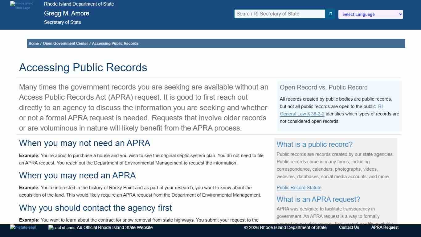 Accessing Public Records - Rhode Island - Gregg M. Amore